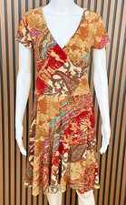 Lauren Ralph Lauren Women's M Brown Dress Polyester Wrap V neck Paisley Bohemian