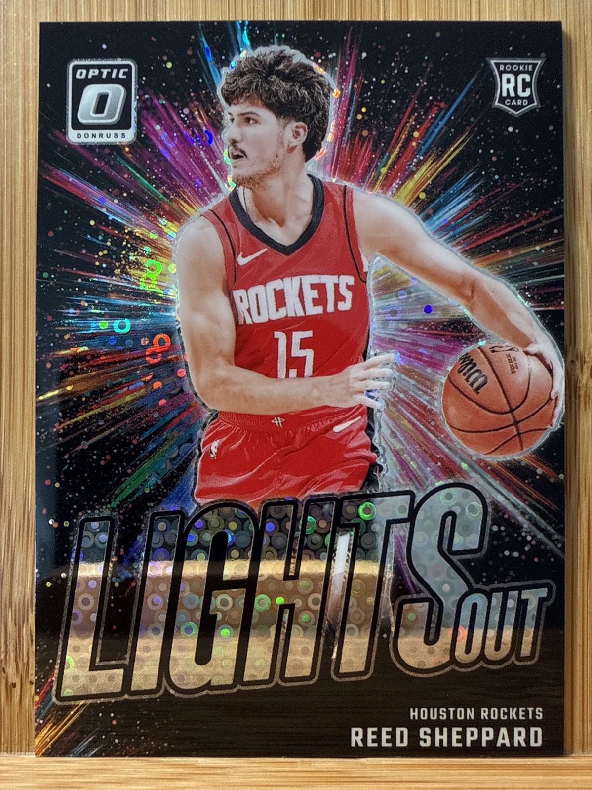 Reed Sheppard (RC) 2024-25 Optic - Lights Out Disco Prizm #13 - Houston Rockets