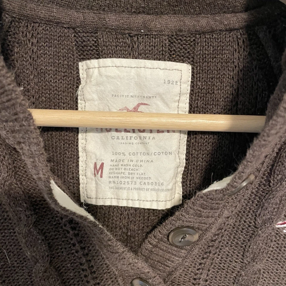 Vintage Y2K Hollister Babydoll Sweater Women Medium Brown Cable Bella Swan Hood - Image 3 of 4