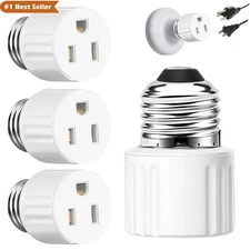 Light Socket Plug Adapter 3 Pack, E26 3 Prong Bulb to Outlet Converter for Garag