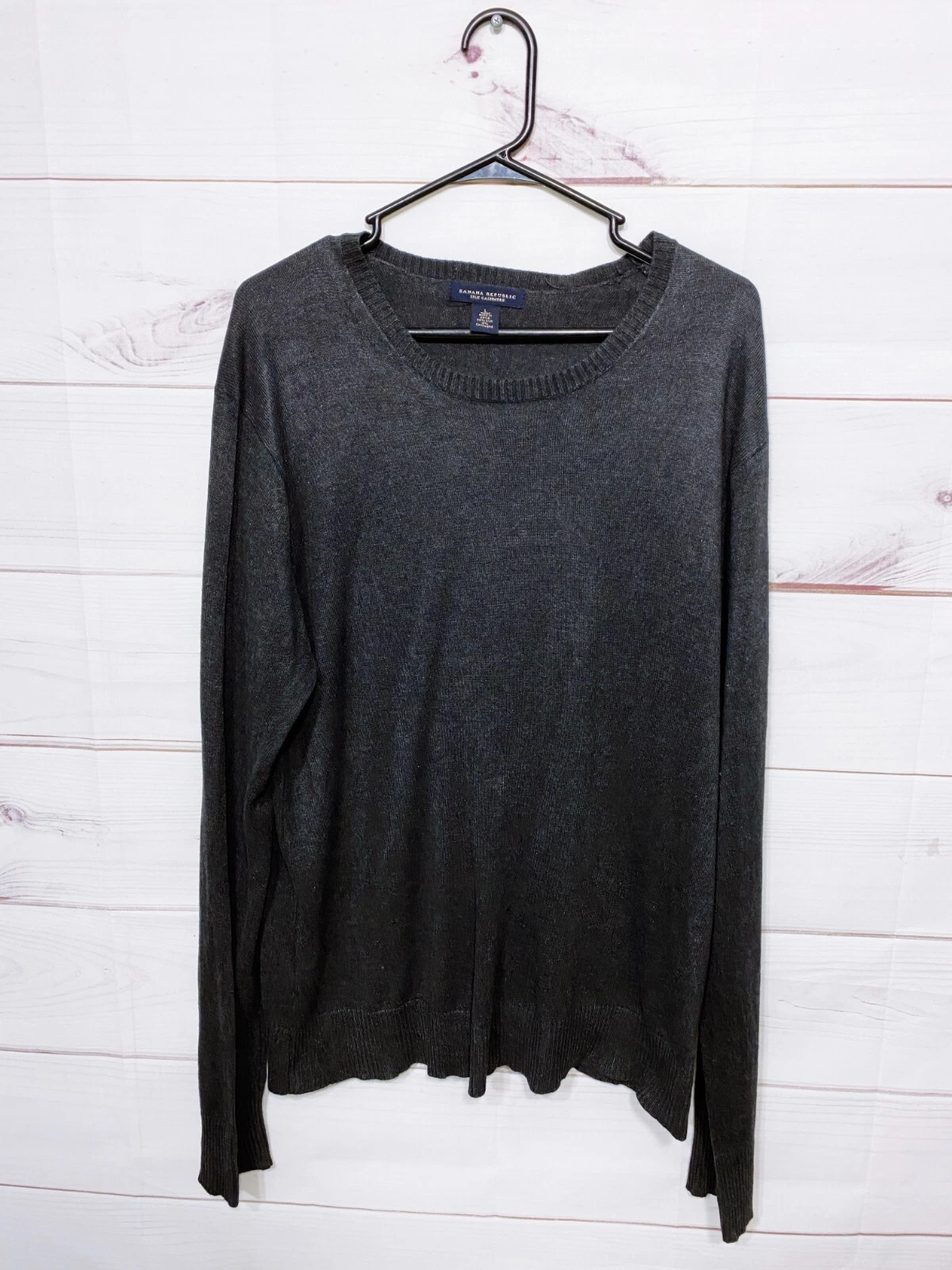 Banana Republic Silk Cashmere Mens Sweater Size L Gray Long Sleeve Pullover