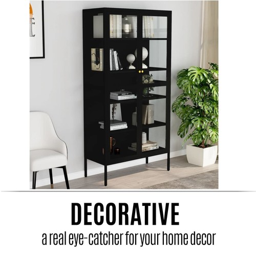 Display Cabinet Steel and Tempered Glass Storage Shelf Black Organiser vidaXL - Picture 5 of 11