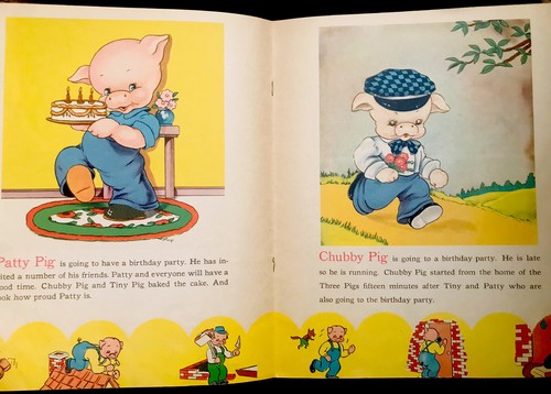 STORIES OF THREE LITTLE PIGS ~1940’s Classic Nursery Lithograph Picture Book - Picture 3 of 3