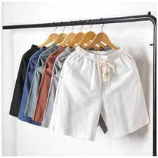 Men's Shorts Solid Colors Drawstring Cotton Linen Loose Beach Summer Hot Pants