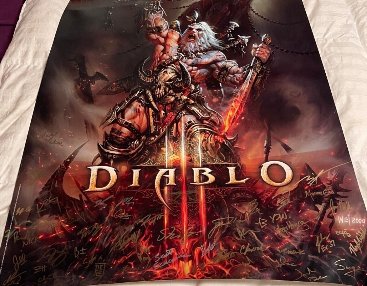 Signed 2008 Blizzcon Diablo 3 Barbarian Poster - Holy Grail Item