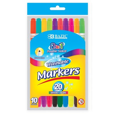 20pc Dual Tip Broad Line Washable Marker Pen Set Classic Color