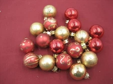 Christmas Bulb Glass Ornaments Lot of 18 Bowl/Jar Fillers Red & Gold Small 1"