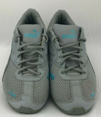 Women’s Puma Tazon Gray Blue Running Training Shoes Lace Up US Size 