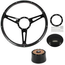 CJ Classics Steering Wheel Black Forest 15" 9-Bolt Slotted Spokes Black Kit W...