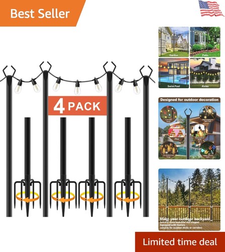 String Light Poles 10ft Metal 4 Pack Outdoor Fence Mount for Hanging Lights