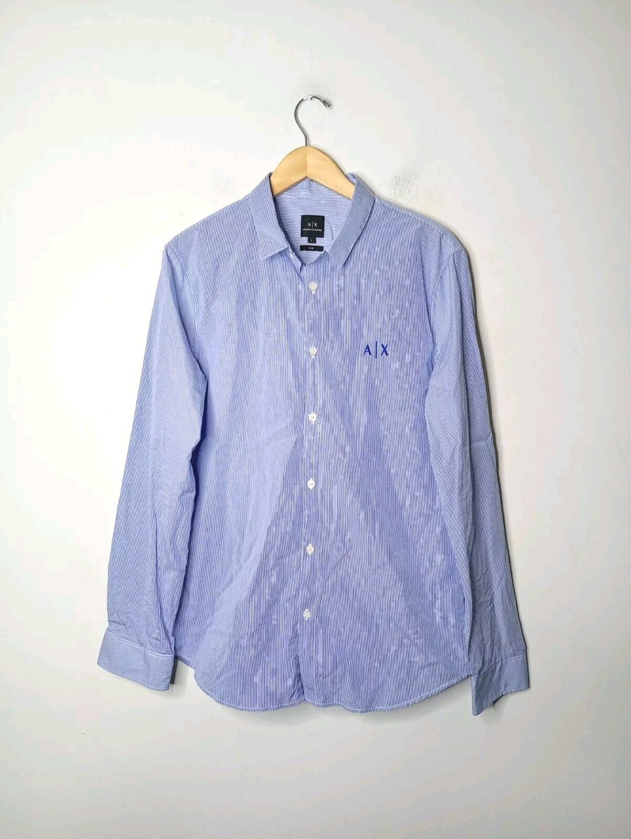 Armani Exchange Slim Fit Blue Stripe Shirt Men's Large