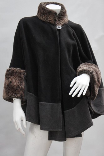 Vintage Faux Fur Trim Fleece Poncho By Dillard's Made In Canada Victorian Edward - Picture 4 of 8