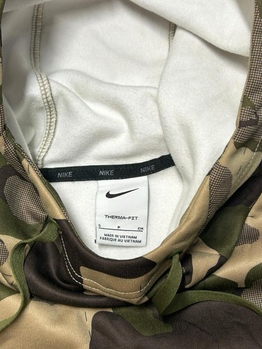 NIKE Uomo Thermafit Mimetico Pullover Pile Felpa con Cappuccio Verde Marrone Taglia S - Foto 2 di 10
