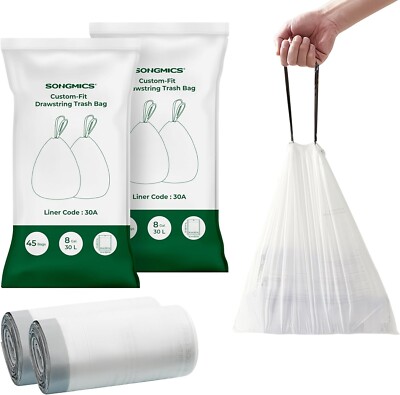 SONGMICS Trash Bags for 8-Gallon (30L) Trash Cans, 90 Count Drawstring Kitchen G