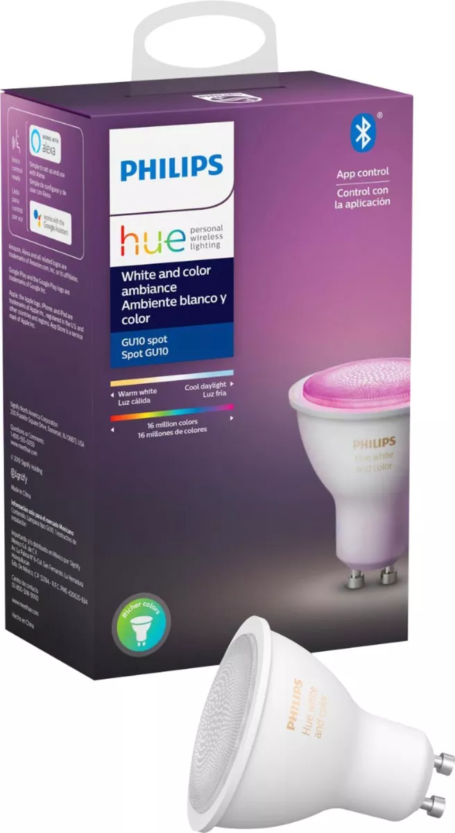 Philips - Hue GU10 Bluetooth 50W Smart LED Bulb - White and Color Ambiance