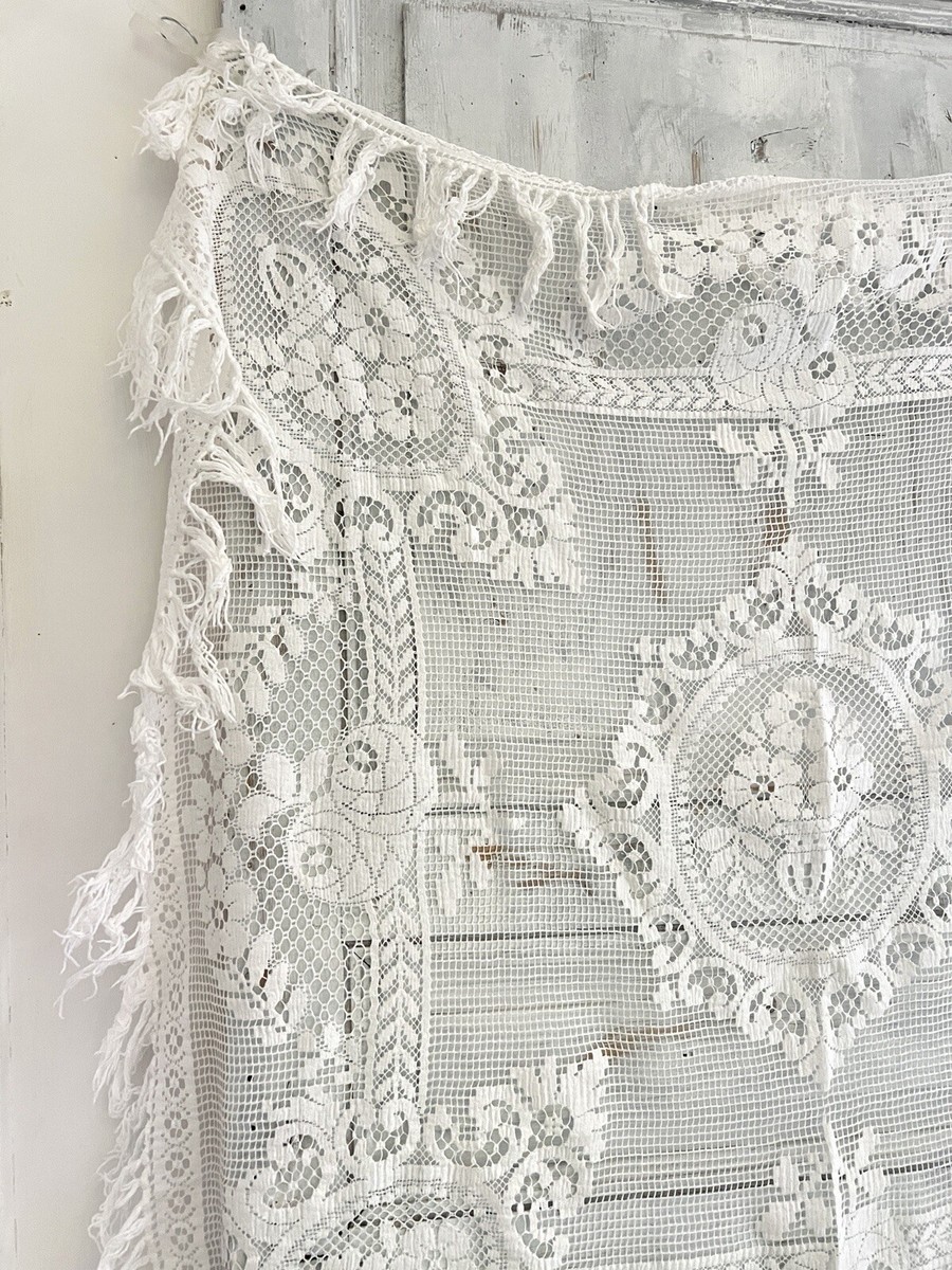 カーテン 1910s French Filet Lace Bed Cover カーテン 1910s French Filet Lace Bed Cover French Antique