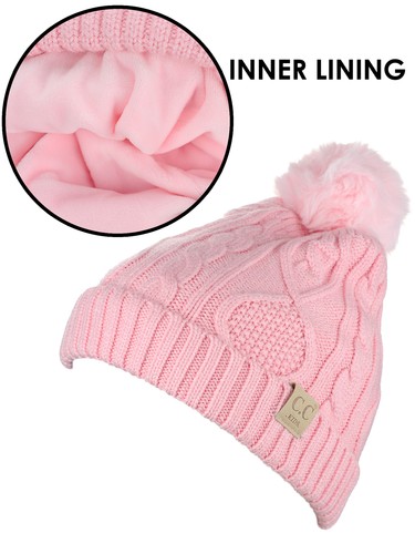 C.C Kids' Cable Knit Soft Single or Double Pom Fuzzy Lined Cuff CC Beanie - Picture 82 of 87