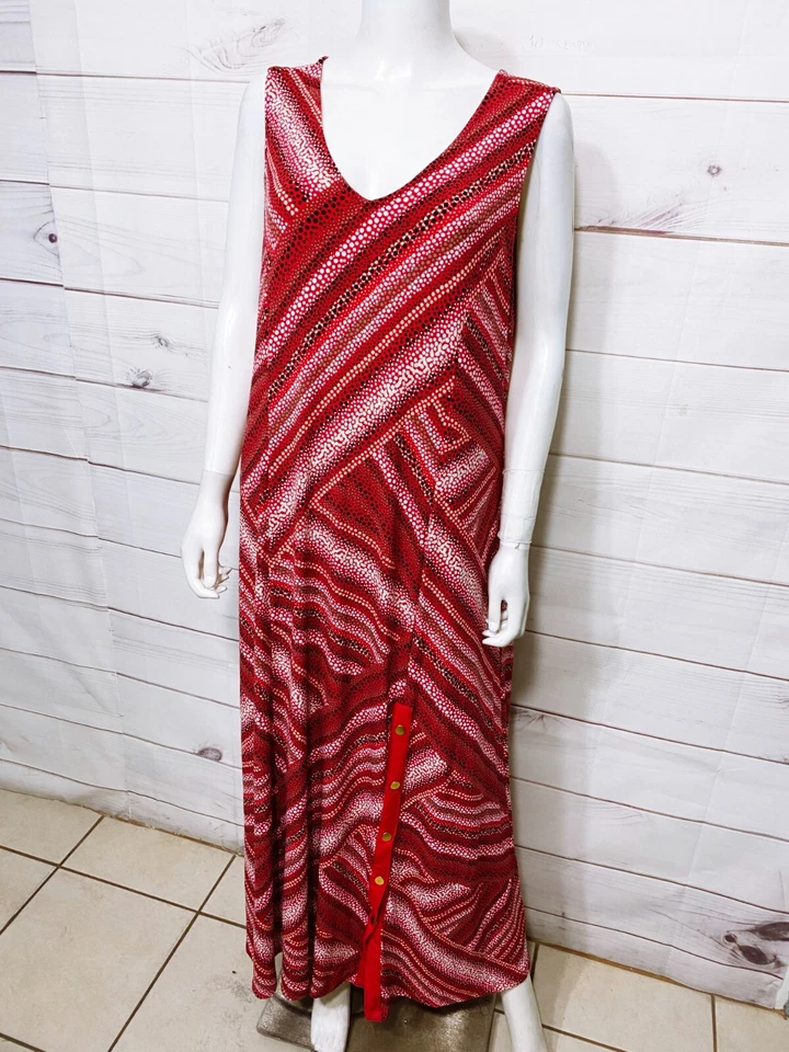 Vestido maxi feminino Susan Graver malha líquida tamanho GG gola V detalhe de pressão sem mangas - Imagem 3 de 4