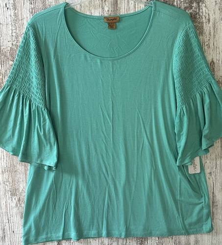 WRANGLER Women's Plus Size 3XL Turquoise Top, 3/4 Bell Sleeves, Stretch, NWT