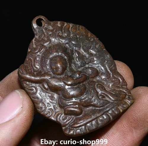 Colgante amuleto exorcismo Buda de la deidad iracunda mahakala de bronce tibetano antiguo de 5 cm - Imagen 4 de 5