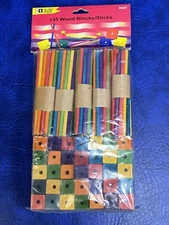 Pack of 135 Colorful Wood Block/Sticks Bazic Wood Wooden Creative Project Craft