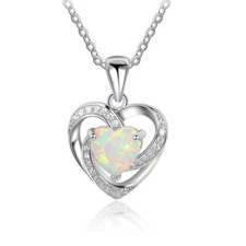 Ginger Lyne Collection Sterling Silver Cz Heart Fire Opal Pendant Necklace fo...