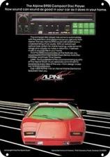 1985 LAMBORGHINI Red Car & ALPINE 5900 STEREO CD DECORATIVE REPLICA METAL SIGN