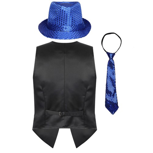 Men Sequined Waistcoat Sleeveless Vest with Hat and Necktie Carnival Disco Party - Picture 51 of 71