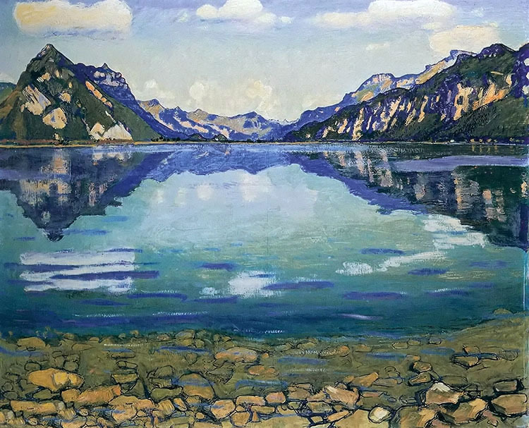 Oil painting ferdinand hodler - lake thum with reflections Oil painting ferdinand hodler - lake thum with reflections