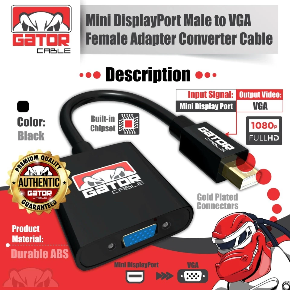 Mini DisplayPort DP To VGA Adapter Converter Thunderbolt For MacBook Mac AirPro - Image 2 of 4