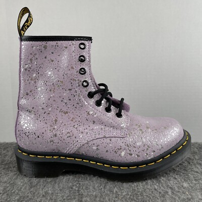 Dr Martens 1460 Lilac Metallic Paint Splatter Suede Lace Boots Pink Silver Sz 6