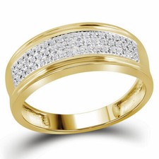 10kt Yellow Gold Mens Round Diamond Wedding Triple Row Band Ring 1/10 Cttw