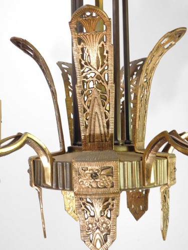 Antique Art Deco Ornate Copper/Brass 5 Light Chandelier Light Fixture - Picture 6 of 12