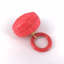 Antique Celluloid Baby Rattle Teether Bright Pink