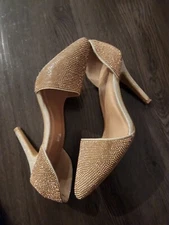 Top Moda Rose Gold Rhinestone Crystal Heels Gently Used Prom Wedding Bride Eid
