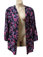 Evans Womens Lightweight Crepe Jacket Kimono Top Size 18-20 Floral Red On Black