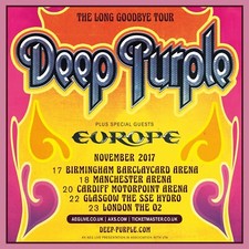 DEEP PURPLE/EUROPE "LONG GOODBYE TOUR" 2017 UK CONCERT POSTER- Heavy Metal Music
