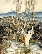 Attacking the Mermaid 8.5x11" Photo Print Arthur Rackham Fine Illustration Art