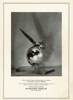 1930s BIG Vintage Mauboussin Jewelry Art Deco Lindbergh Airplane Rare Print Ad