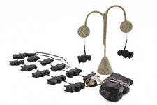 Spektakuläres großes Büffel Fetisch Sterlingsilber Zuni Onyx Halskette Ohrringe Set