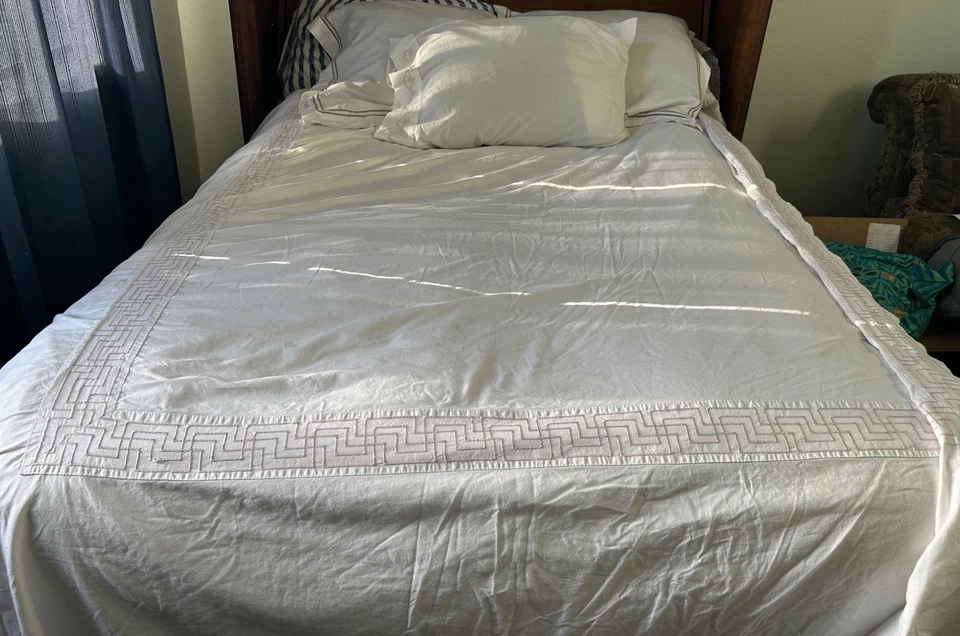 King Duvet Ivory W/Pale Pink Trim 4 Large Shams Satin Cotton Hotel Nouveau Brand - Image 2 of 4