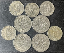Lot of 9 UK GB British Two Shilling Florin coins 1948-1967. duplication Lot#31b