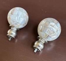Two Handcrafted Vintage  Mother of Pearl  Mosiac Curtain Rod Finials 