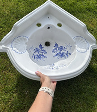 Imperial Corner Ceramic Bathroom Sink Blue Floral The Imperial Bathroom Co.