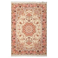 3'5''x5'3'' Hand Knotted Wool & Silk Ivory Tabrizz 300 KPSI Area Rug