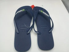 Havaianas - Women's Brasil Logo Flip-Flop, Navy Blue, Size 13