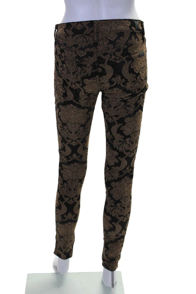 Pantalones ajustados 7 For All Mankind para mujer brocado negro marrón talla 26 Foto 3 de 4
