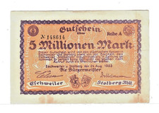 Germany. ESCHWEILER and STOLBERG 1923. 5,000,000 Mark. Keller-1412d