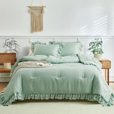 Green Ruffle Comforter Set Full/Queen Size, 3-Piece 1 Ruffled Comforter and ...