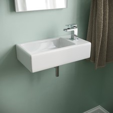 445 x 250mm Bathroom Cloakroom Modern Wall Hung Ceramic Right Hand Basin Sink